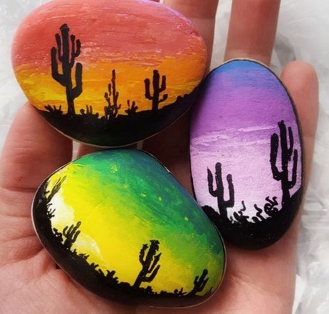 Painted rocks in various desert themes